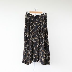 A.L.C. Black Maya Pleated Palm-Leaf-Print Skirt